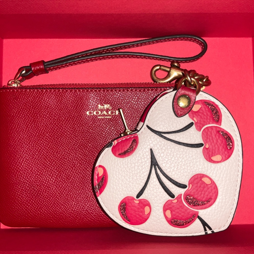 Coach Wristlet & Cherry Heart Pouch EUC
